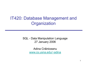IT420: Database Management and Organization SQL - Data Manipulation Language 27 January 2006