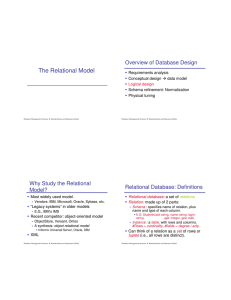 The Relational Model Overview of Database Design  Requirements analysis