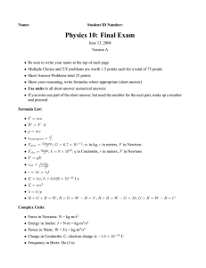 Physics 10: Final Exam