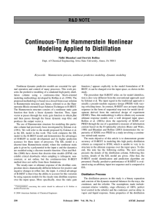 Continuous-Time Hammerstein Nonlinear Modeling Applied to Distillation Nidhi Bhandari and Derrick Rollins