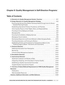 Chapter 8: Quality Management in Self-Direction Programs Table of Contents 8-1 8-3