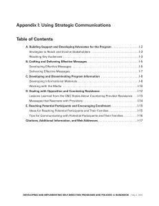 Appendix I: Using Strategic Communications Table of Contents I-2 I-3
