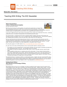 Teaching With Writing Teaching With Writing: The WIC Newsletter Winter 2012 Pre/Views: