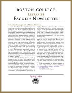 Faculty Newsletter Libraries Collection Development: A Matter of Balance