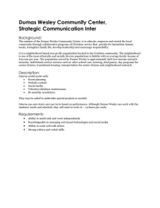 Dumas Wesley Community Center, Strategic Communication Inter Background: