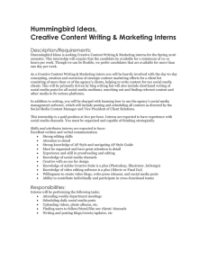 Hummingbird Ideas, Creative Content Writing &amp; Marketing Interns  Description/Requirements: