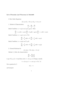 List of Formulas (and Theorems) in Math400 I. First Order Equations b c
