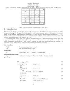 Sudoku Assignment SA405, Fall 2015 Instructor: Phillips