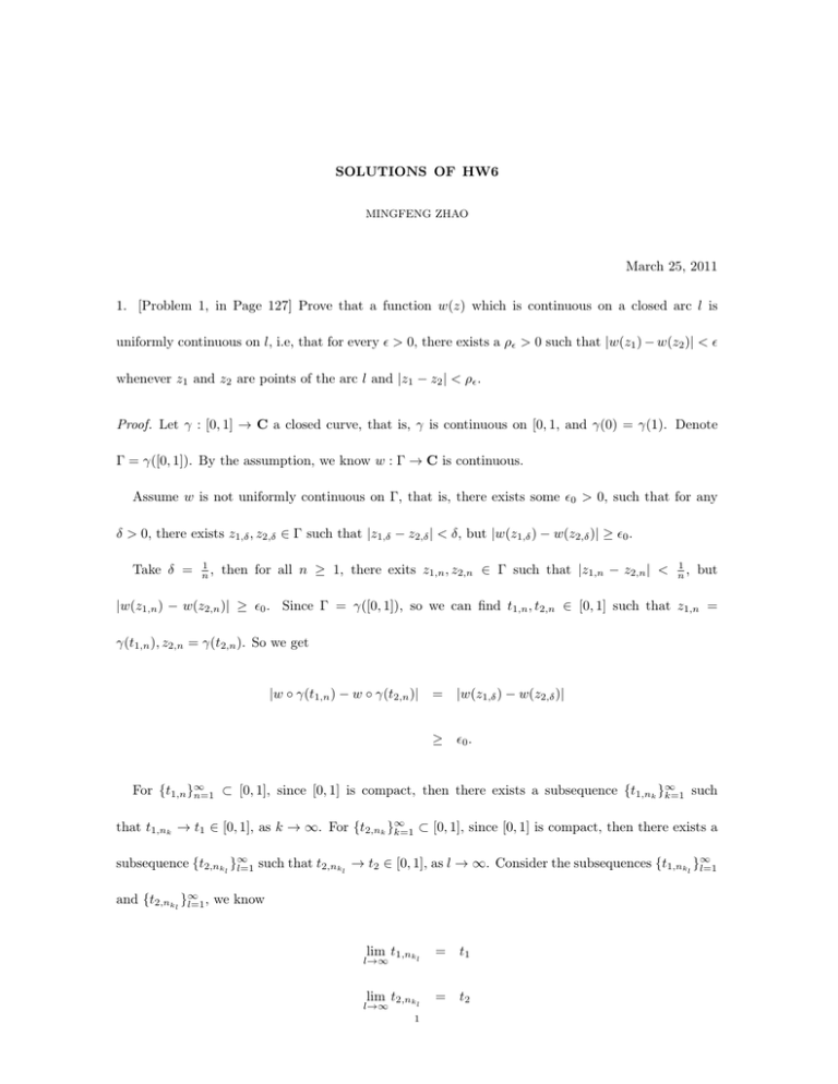 SOLUTIONS OF HW6 March 25, 2011