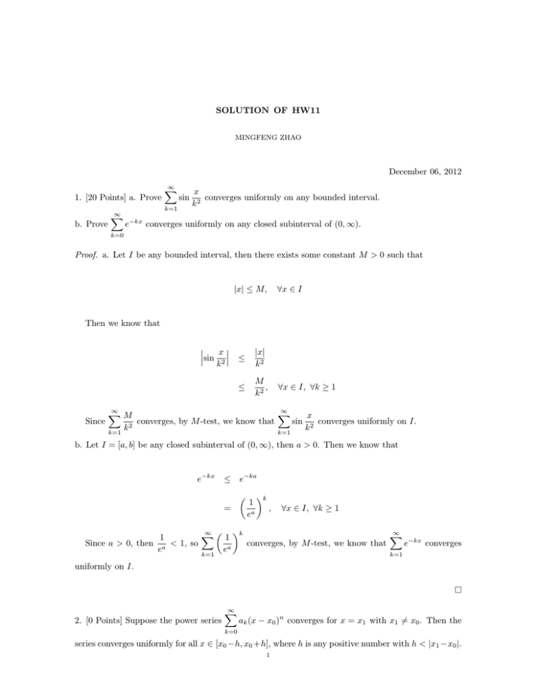 SOLUTION OF HW11 December 06, 2012 x X