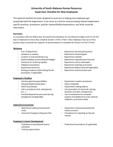 University of South Alabama Human Resources Supervisor Checklist for New Employees