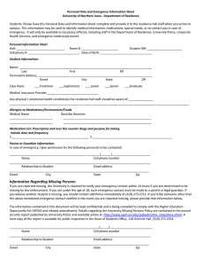 Personal Data and Emergency Information Sheet  University of Northern Iowa ‐ Department of Residence  