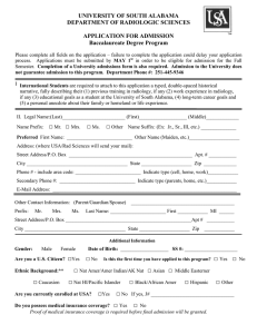 UNIVERSITY OF SOUTH ALABAMA DEPARTMENT OF RADIOLOGIC SCIENCES  APPLICATION FOR ADMISSION