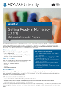 Getting Ready in Numeracy (GRIN) Education Mathematics Intervention Program