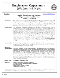 Employment Opportunity Halifax County North Carolina Social Work Program Manager