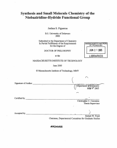 Niobaziridine-Hydride Functional Group Synthesis and Small Molecule Chemistry of the