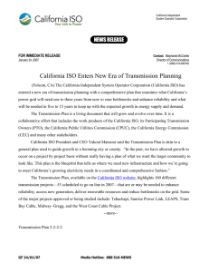 California ISO Enters New Era of Transmission Planning NEWS RELEASE