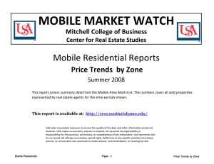 MOBILE MARKET WATCH Mobile Residential Reports  Price Trends  by Zone Mitchell College of Business