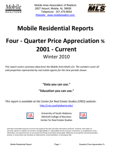 Mobile Residential Reports Four - Quarter Price Appreciation 2001 - Current Winter 2010