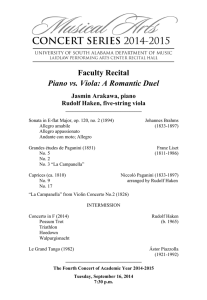 Faculty Recital Piano vs. Viola: A Romantic Duel Jasmin Arakawa, piano