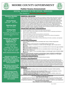MOORE COUNTY GOVERNMENT SOCIAL WORKER III FOR SOCIAL SERVICES Position Vacancy Announcement