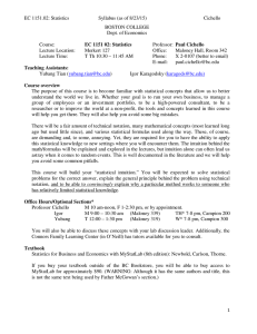 EC 1151.02: Statistics Syllabus (as of 8/23/15) Cichello BOSTON COLLEGE