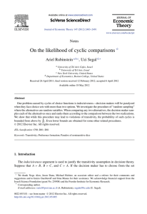 On the likelihood of cyclic comparisons Ariel Rubinstein , Uzi Segal Notes