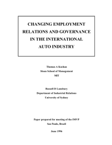 CHANGING EMPLOYMENT RELATIONS AND GOVERNANCE IN THE INTERNATIONAL AUTO INDUSTRY