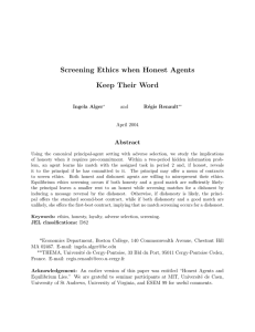 Screening Ethics when Honest Agents Keep Their Word Abstract Ingela Alger