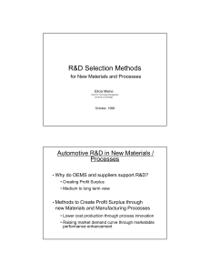 R&amp;D Selection Methods  Automotive R&amp;D in New Materials / Processes