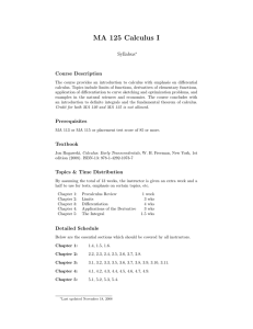 MA 125 Calculus I Syllabus Course Description