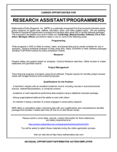 RESEARCH ASSISTANT/PROGRAMMERS  CAREER OPPORTUNITIES FOR