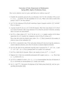 University of Utah, Department of Mathematics Spring 2009, Algebra Preliminary Exam S p