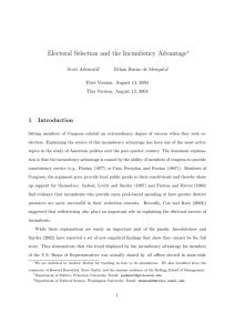 Electoral Selection and the Incumbency Advantage 1 Introduction ∗
