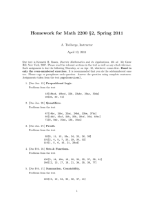 Homework for Math 2200 §2, Spring 2011 A. Treibergs, Instructor