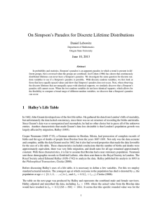 On Simpson’s Paradox for Discrete Lifetime Distributions Daniel Lebowitz June 10, 2013