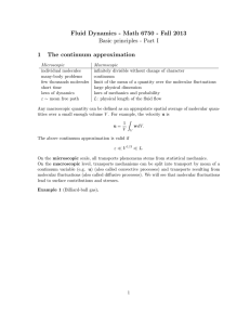 Fluid Dynamics - Math 6750 - Fall 2013 1 The continuum approximation