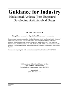 Guidance for Industry Inhalational Anthrax (Post-Exposure) — Developing Antimicrobial Drugs DRAFT GUIDANCE