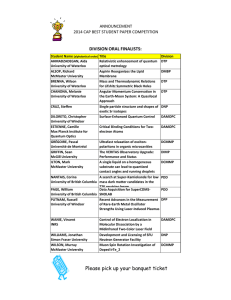 DIVISION ORAL FINALISTS:  ANNOUNCEMENT   2014 CAP BEST STUDENT PAPER COMPETITION