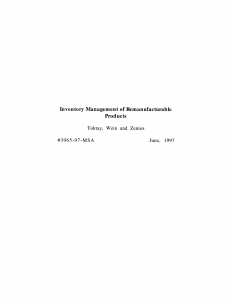 Inventory  Management  of Remanufacturable Products #3965-97-MSA