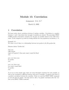 Module 15: Correlation 1 Correlation Assignment: 15.2, 15.7