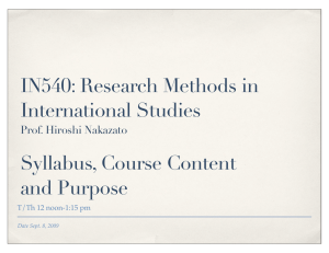 IN540: Research Methods in International Studies Syllabus, Course Content and Purpose