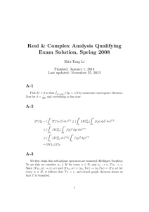 Real &amp; Complex Analysis Qualifying Exam Solution, Spring 2008 A-1 Shiu-Tang Li