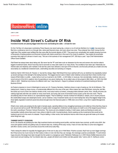 Inside Wall Street's Culture Of Risk