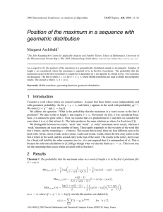 Position of the maximum in a sequence with geometric distribution Margaret Archibald
