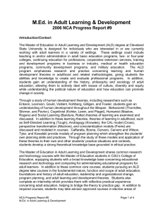 M.Ed. in Adult Learning &amp; Development 2006 NCA Progress Report #9