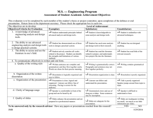 M.S. --- Engineering Program Assessment of Student Academic Achievement Objectives