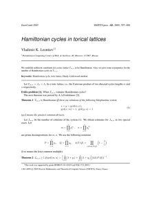 Hamiltonian cycles in torical lattices Vladimir K. Leontiev EuroComb 2005