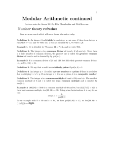 Modular Arithmetic continued Number theory refresher