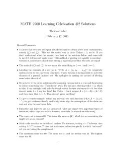 MATH 2200 Learning Celebration #2 Solutions Thomas Goller February 12, 2013
